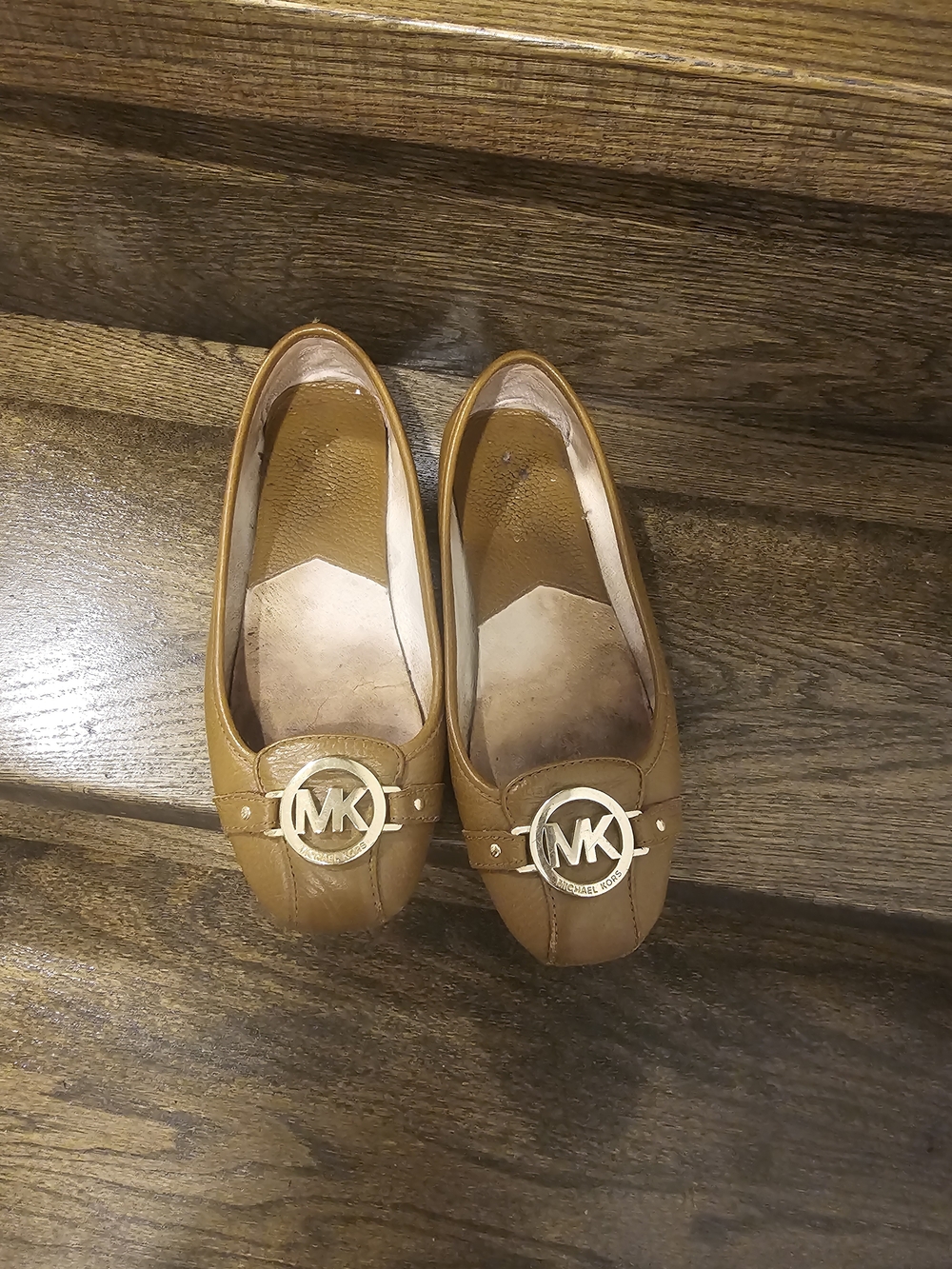 Michael Kors Tan Leather MK Logo Ballet Flats
